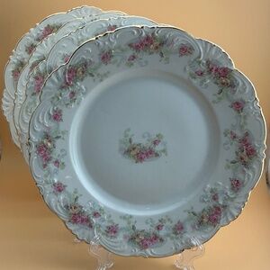Antique Unmarked Salad / Dessert Porcelain Plates with Gold Rim 4 from 1920s